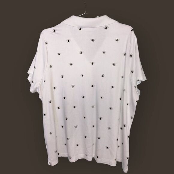 Lands‎ End Womens Polo Sz 3X White Bee Print Collared Short Sleeve Shirt Classic - Picture 2 of 7